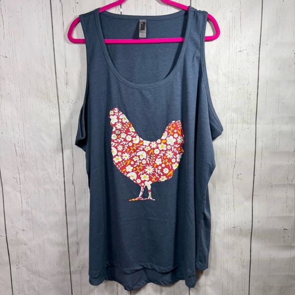 Instant Message Floral Chicken Tank Top Graphic Sleeveless Cottagecore Praire - Picture 1 of 14